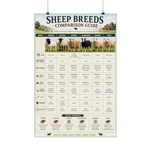 Sheep Breeds Comparison Guide Poster Farm Animal Chart