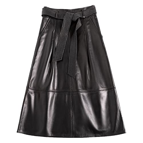 Women's Zipper Pu Leather High-Waist Flared Short Skirts Classic A-Shaped Wedding Classic Midi Draped Skirt Black #TOP7