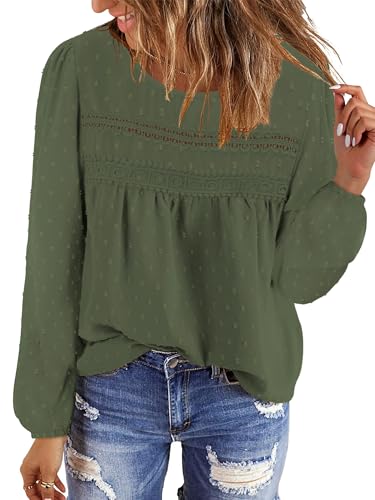 BETTE BOUTIK Womens Boho Fall Long Sleeve Shirts Crewneck Dressy Casual Blouses Trendy Flowy Tops