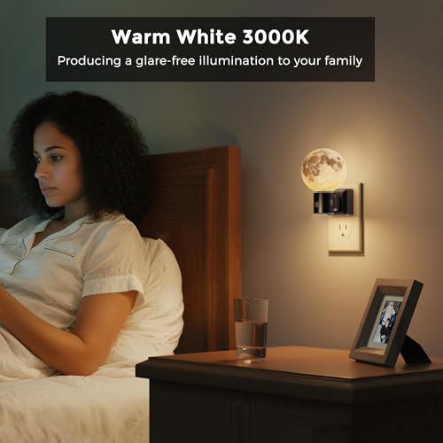 Image of L LOHAS LED Night Lights Plug Into Wall, Plug in Night Light with Light Sensor, 3000K Soft White, 0-100LM Brightness Adjustable, 3D Printing LED Light for Bedroom Birthday Gifts