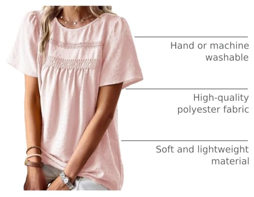Image of Falechay Womens Summer Tops Crewneck Short Sleeve Shirts Casual Chiffon Blouses Flowy Lace Hem Boho Clothing Trendy 2026