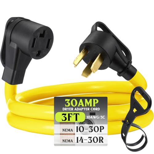 Kanayu 3 ft Dryer Adapter 4 Prong to 3 Prong, Dryer Convert Cord Compatible with Nema 10-30p Plug to 14-30r Receptacle, 3male Plug 4 Female Outlet Receptacle, 10 Awg STW, Etl Listed(Yellow) by Kanayu - Used condition - US$21.11