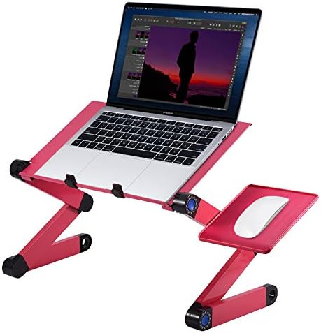 Rose Red Laptop Desk, Portable 360° Height Adjustable Laptop Desk PC Desk, Folding Computer Laptop Cooling Desk with Mouse Platform & Anti-Slip Bar with Dual Cooling Fan for Bed/Sofa/Desk