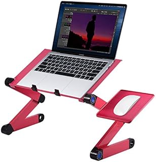 Rose Red Laptop Desk, Portable 360° Height Adjustable Laptop Desk PC Desk, Folding Computer Laptop Cooling Desk with Mouse Platform & Anti-Slip Bar with Dual Cooling Fan for Bed/Sofa/Desk