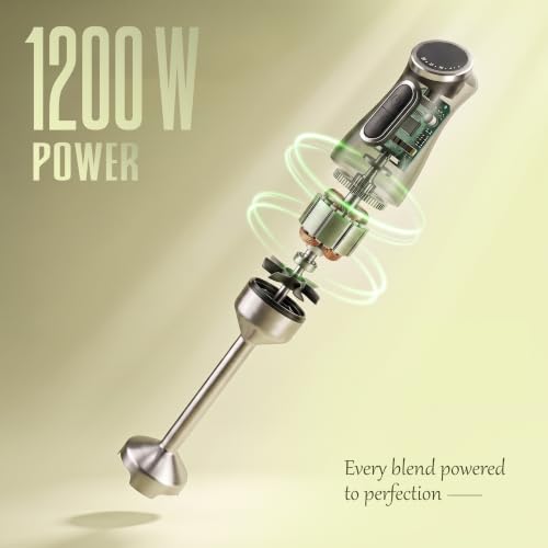 Image of iBELL AEROMIX500PRO 6-in-1 Hand Blender, 1200W, Adjustable Speed Control, Turbo Function, Stainless Steel Immersion Blender with Chopper, Whisk, Dough Hooks, Milk Frother & 700ml Beaker (Black)
