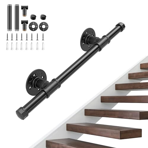Pasamanos Escalera, SenDeluz 50cm Pasamanos Escalera Interior Exterior, Pasamanos Barandilla Escalera Antideslizante a Prueba de Herrumbre con Tubo de Acero Galvanizado Industrial para Escalera