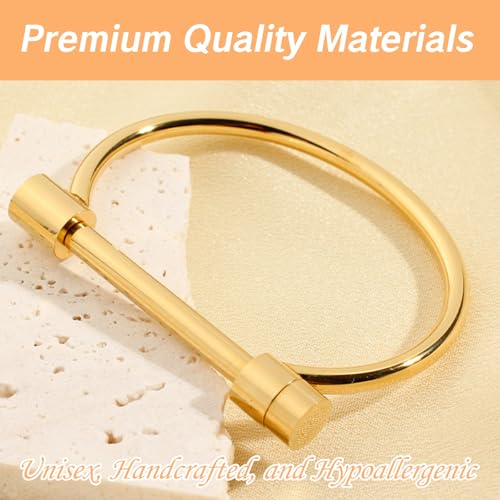 Screw Bracelet for Women Men Stylish Titanium Steel D Shape Bar Screw and Shackle Cuff Bangle BraceletLove Screwball Bar Bracelets in Unisex Design (Gold)4