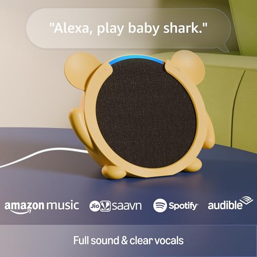 Image of Amazon Echo Pop (Black) Smart Bluetooth Speaker | Combo for Kids aged 4+ years with Teddy Sleeve by BonKaso | Interactive learning, stories, rhymes & hands-free fun | Limited Edition | Alexa for Kids