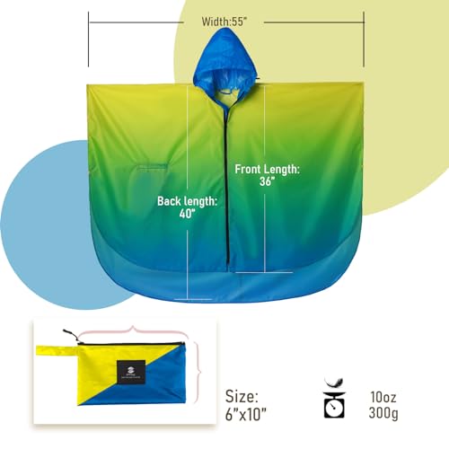 Image of SaphiRose Adult Rain Poncho Waterproof Hooded Zipper Raincoat with Pockets | OEKO-TEX Certified 100% Polyester, Lightweight Packable Storage Pouch, Heat-Sealed Seams, Quick-Dry for Outdoor Hiking