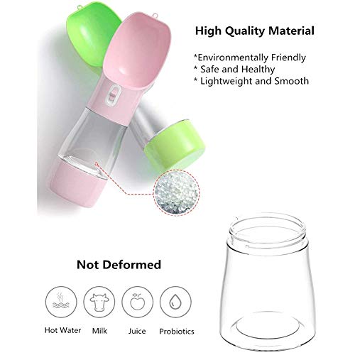 Image of Portable Dog Water Bottle with Food Container Dishwasher Safe-Green | 3 IN1 Drinking Bottle for Pet Puppy Outdoor Walking Hiking Travel | Leak Proof Dog Water dispenser with Bowl BPA Free