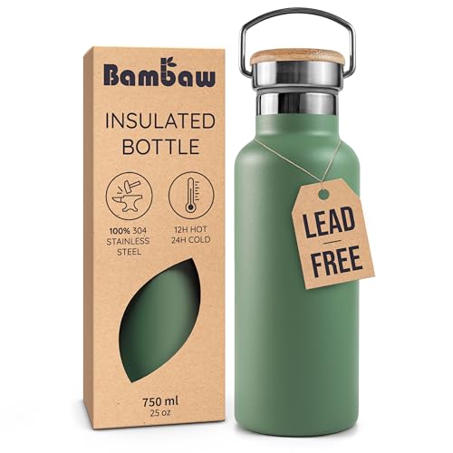 Bambaw 24 oz Insulated Water Bottle, Green Water Bottle Stainless Steel, Refillable Water Bottle, Dishwasher Safe Water Bottle, Metal Water Bottle No Straw, Double Walled Water Bottle – Sage Green