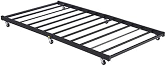 VECELO Twin Trundle Bed Frame Only/Roll Out/Enhanced & Up-Graded Metal Slats Support, Black