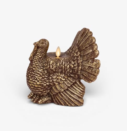Image of Luminara EXC COL Turkey Flameless Figural Flickering LED Candle (6 inch x 6 inch), Metallic Cappuccino Finish Real Unscented Wax, Time Function, Fall Harvest Decoration
