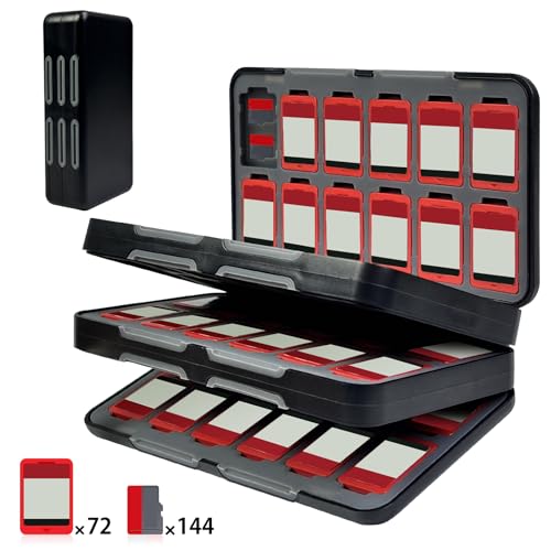 Switch 2 �Q�[���J�[�h�P�[�X 72���X�C�b�`�J�[�h��Micro SD144�����[�\ �}�O�l�b�g���J�� �n�[�h�V�F�� ���R���[ �ϏՌ� ���h�~ �z�R���h�~ �����^�ѕ֗��iBlack�j