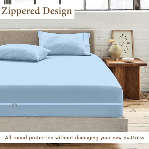 Image of Zippered Mattress Topper 75 inchx60 inchx8 inch Terry Cotton Waterproof Mattress Protector | Dust Mite Proof, Bed Bug Protection Mattress Cover for Queen Bed Size with 8 inch Drop (75x60x8,Light Blue)