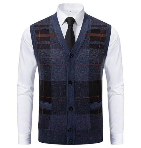 Men's Argyle Sweater Vest Sleeveless V-Neck Gilet Vest Slim Fit Button up Casual Plaid Vest
