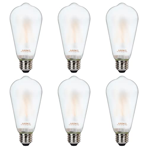 ASOKO ST64 Frosted Edison Vintage Light Bulbs, 6W LED (60W Equivalent) 2700K Warm White, Dimmable Antique Filament Bulbs - 6 Pack