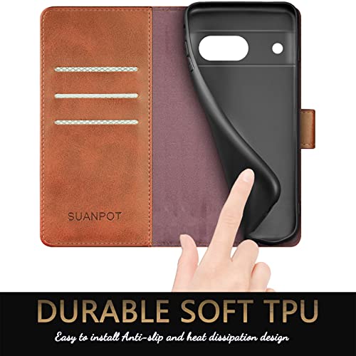 Google Pixel 7A étui portefeuille marron protection clapet rabat SUANPOT - 5