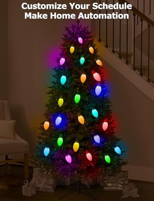 Smart C9 Christmas Lights Outdoor 66ft, 100 LED RGBW Chasing Effects Xmas Lights Outdoor, APP and Remote Controlled with Timer Music Sync, Extendable LED Christmas Lighting for House Tree