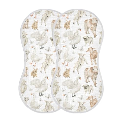Image of Muslin Baby Burp Cloths, Watercolor Farm Sheep Muslin Baby Rags Comfy Soft Absorbent in for Newborn Boys and Girls 2 Piece 22 x 11 Inch