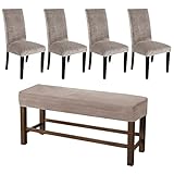 HAOYONG Dining Room Chair Cover Velvet Chair Slipcover Washable Parsons Chair Slipcover Removable Seat Protector for Dining Room Hotel Ceremony Restaurant - 4 PCS Chair Cover+1 PC Bench Cover