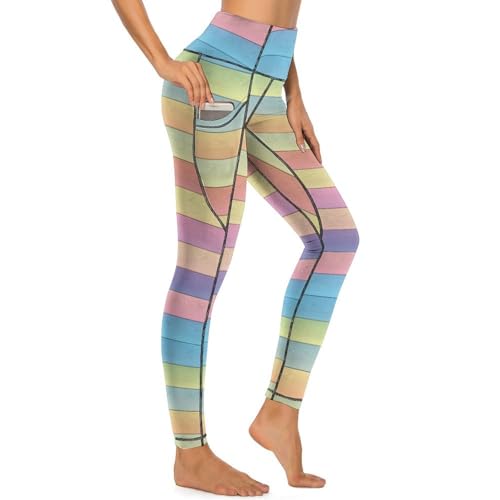 Legging grain de bois arc-en-ciel femme : pantalon de yoga taille haute à poches