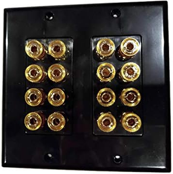 Black Speaker Wall Plate 16 Post for 8 Speakers and Color Coded for Home Theater System Dolby Audio Dolby Sound HDTV by Hookup.com.