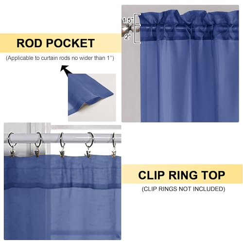 Image of OVZME Royal Blue Sheer Curtains 63 Inches Long 2 Panels - Soft Light Filtering Window Sheer Panels for Living Room /Bedroom, Top Dual Rod Pocket, 1 Pair, Each 42Wx63L Inches