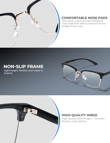 Image of ZanyLen Blue Light Glasses Men Rectangle Large Browline Computer Gaming Glasses