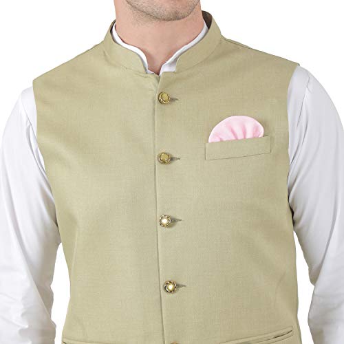 Image of TAHVO Men's Nehru Jacket /Waistcoat /Modi Jacket Cotton Fabric /Men 's 5 Button Nehru Jacket with Hanky Kurta Set
