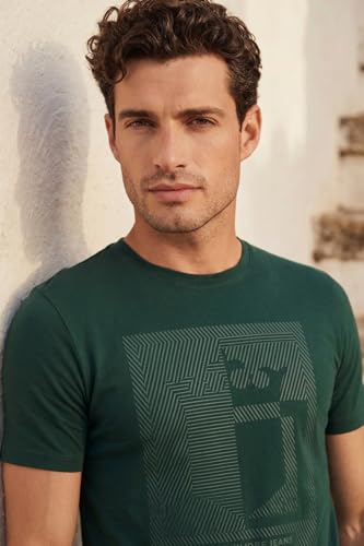 Image of Louis Philippe Men's Slim Fit Signature Graphic Print Premium Breathable Cotton, All Day Comfort Half Sleeve Crew Neck Tshirt