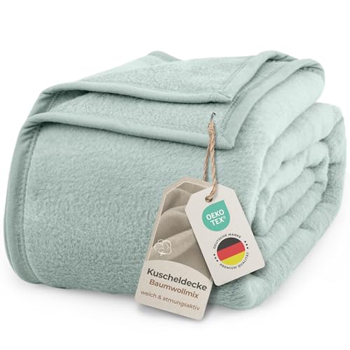 LAYNENBURG Premium Baumwolldecke 150x200 cm - Oeko-TEX 100 - Baumwollmix Kuscheldecke - Decke als Wohndecke, Sofa-Decke & Couchdecke - Wolldecke kuschelig-warm aus Baumwolle (mintgrün)