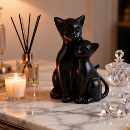 Estatua pareja gatos negros decoración artística moderna miniatura 3