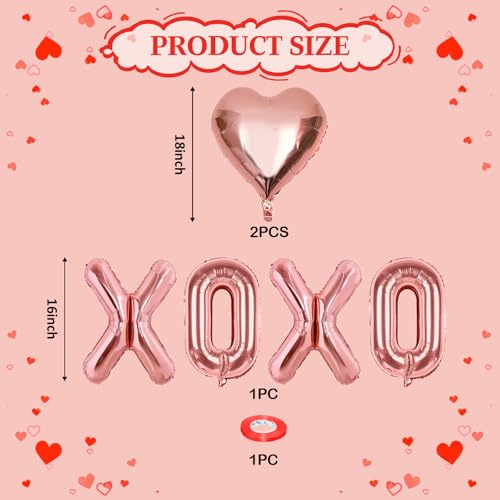 Image of Rose Gold XOXO Heart Balloons 6 Pcs Valentines Day Balloons Heart Shaped Balloon XOXO Foil Balloon Letters for Girls Women Anniversary Sweet Valentine Day Romantic Decor Special Night Party