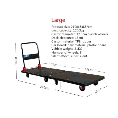 Carretilla plegable industrial extra larga 8 ruedas miniatura 2