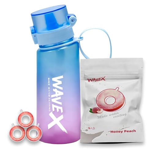 Image of WaveX Scented Water Bottle with 3 Honey Peach Aroma Scent Pods, BPA Free, Flip Top Lid, Straw & Carry Strap Included, Enhance Hydration with Subtle Aroma Experience, No Sugar or Calories (Sunset Coral Blue)