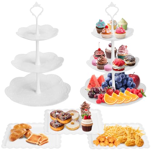 Ousinby Cupcake Stand, 5PCS Cake Stands Set 3 Tier Dessert Stand and Appetizer Trays Cake Display Stands for Afternoon Tea Christmas New Year Party