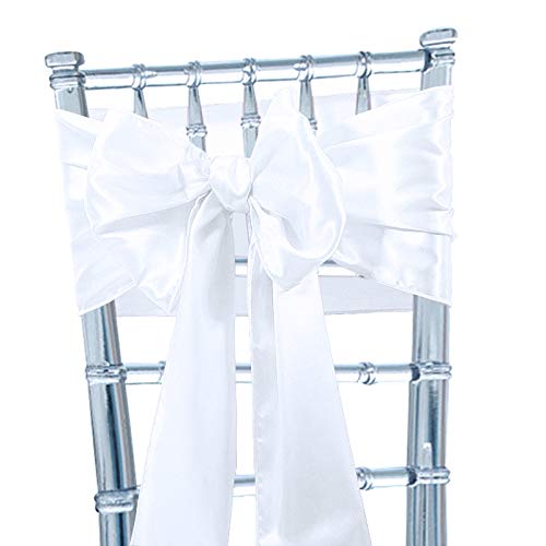 Time to Sparkle 10pcs Satin Chair Cover Sashes Bow Tie Ribbon Table Runner Wedding Reception Decoration - White — image 1