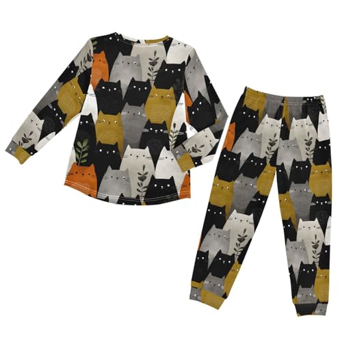 Cute Cats Kittens Soft Pajama Set for All Seasons,Breathable Pjs Long Sleeve Sleepwear,Comfy Loungewear 2 Piece Underwear Set 3T2