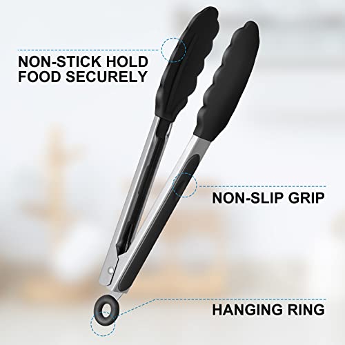Eekedo Kitchen Tongs, Stainless Steel Silicone Tongs For Cooking 600ºf High Heat-Resistant Bbq Grilling Locking Tongs, Set Of 2-9" And 12" #TOP2