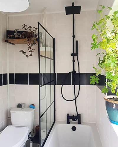 ENKI, Plaza, BBT0273, Matte Black Square Waterfall Bath Shower Mixer Tap with Rigid Riser Shower Rail Kit, Square Ultra Slim Shower Head - Image 5