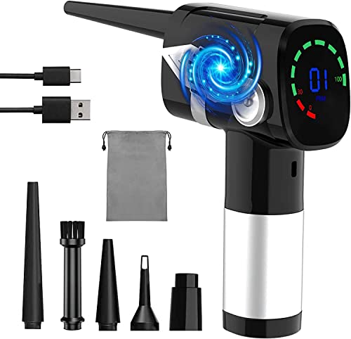JEEWHEET Leistungsstarker elektrischer Staubentferner, ersetzt Tabletten- und Luftpumpe, ca. 40.000 U/min, 3 Geschwindigkeiten, LED-Display, 6000 mAh, USB-Ladekabel, für PC-Reinigung, Auto, Objektiv Cover