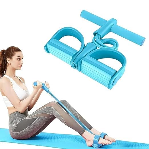 GalSports Multifunction Tension Rope, 4-Tube Elastic Yoga Pedal Puller Resistance Band, Natural Latex Tension Rope Fitness, for Abdomen/Waist/Arm/Leg Stretching Slimming Training (Blue 1)
