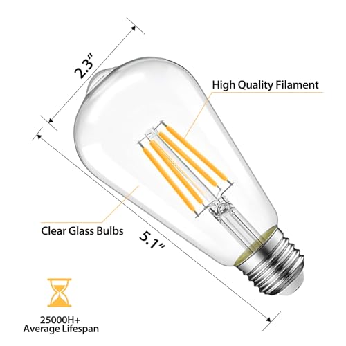 Image of 6 Packs ST58 LED Edison Bulbs, 4 Watt Vintage Light Bulbs Equivalent to 40 Watts, 2700K Warm White Antique Decorative Light Bulbs, 90+ CRI, 480 Lumens E26 Base LED Bulbs, Clear Glass, Dimmable