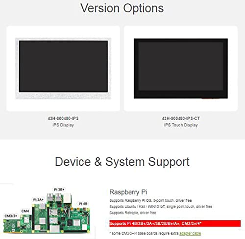 Image of waveshare 4.3inch Touch DSI Display 800 x 480, IPS Screen, 5-Point Capacitive Touch LCD,Compatible with Raspberry Pi 4B /3B+ /3A+ /3B /2B /B+ /A+, Compute Module3 /3+ /Compute Module 4
