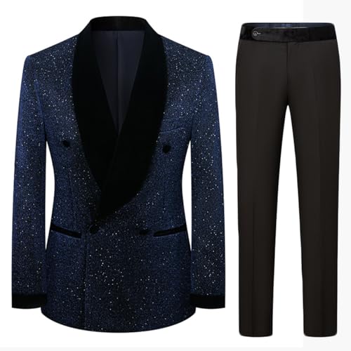 2 Pieces Men's Suit Shiny Tuxedo Slim Shawl Lapel Blazer Jacket Vest Pants Set for Wedding Party,Homecoming,Prom3