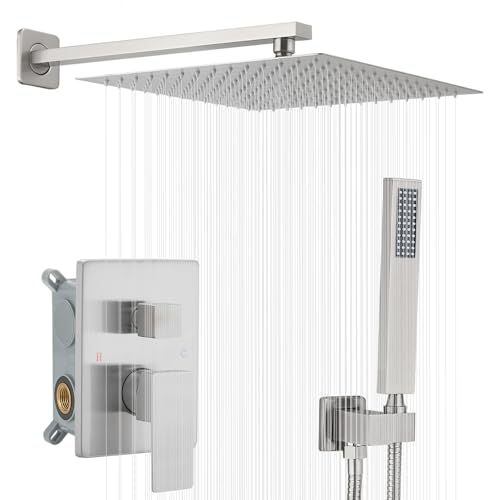 Image of Shower Faucet Set 16 Inch Wall Mount Rain Shower System, All Metal Shower Fixtures - Brushed Nickel