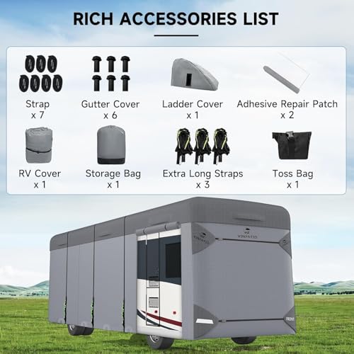 Image of VINPATIO Class A RV Cover Extra Thick 7 Layers Top: Fits 37'-40' RV, Heavy Duty Windproof Waterproof Class A Motorhome Cover with 2 Extra Long Straps, Gutter Covers