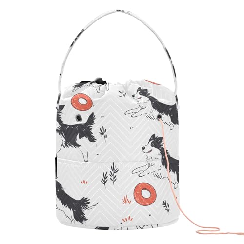 Yarn Storage Bag Small Crochet Bag Knitting Bag Organizer Dog Border Collie Yarn Bags for Crocheting Basket