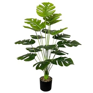 AIVORIUY Plantes Artificielles Interieur Exterieur Arbres Artificiel en Plastique Pot, Fausse Plante Verte pour la Décoration de la Maison Bureau Salon Balcon Cour Jardin (75cm Paume Monstera Verte)